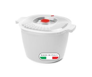 Snips - Cuiseur Vapeur Pâtes et Pommes de Terre Micro Onde 4L, Conteneur Alimentaire Micro Ondes avec Passoire Intégrée pour Cuit Vapeur, Récipient pour Cuisson Rapide Blanc 26,5x22x16,5 Made in Italy