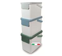 Snips Ensemble de 3 Poubelle Tri Sélectif 3 x 25 litres, Poubelle de Tri de Cuisine 26 x 36 x 50 cm Couleur Blanche, Made in Italy.