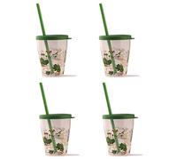 Snips Lot de 4 Gobelets avec Couvercle et Paille, 385 ml, Gobelet et Paille Réutilisables et Lavables au Lave-Vaisselle, pour Eau, Jus et Boissons, Décor Dinosaure, Made in Italy
