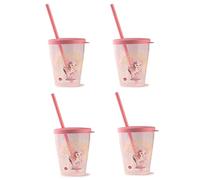 Snips Lot de 4 Gobelets avec Paille et Couvercle, 385 ml, Gobelets Réutilisables pour Eau, Jus et Boissons, Gobelets et Pailles Lavables au Lave-Vaisselle, Décor Licorne, Made in Italy