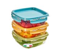 Snips, SnipsLock MIXCOLOR, Set de 3 Contenants pour Aliments, 3 x 0,50 LT, Carré, 14,7 x 14,7 x 8 cm, Fabriqué en Italie
