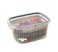 Snips Veggie SnipsLock 1,2 LTBoîte alimentaire Rectangulaire avec Grille Amovible, 4 Fermetures de Sécurité, Joint de Fraîcheur, Couleur Bleue, 18,4 x 14 x 9 cm, Made in Italy