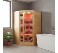 SNÖ Sauna Infrarouge d'angle 3 Places 2150W Hemlock | Porte Vitrée, Bluetooth, Ionisateur | Panneaux Carbone, Éclairage LED | Dimensions 110x45cm + 66x45cm