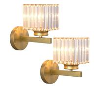 SNOGOLD 2X Applique Murale Cristal Moderne Base en Métal Doré, Abat-jour Cube Ø15cm en Cristal E27 Luminaire pour Chambre