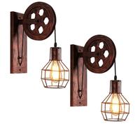 SNOGOLD 2x Applique Murale Industrielle Poulie Vintage Lampe de Mur Luminaire Intérieur pour Chambre Salon Restaurant, Rouille