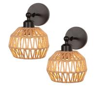 SNOGOLD 2X Applique Murale Intérieur E27 Luminaire Rétro Abat-jour Sphérique en Corde de Chanvre Rotative Plafonnier pour Couloir