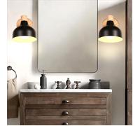 SNOGOLD 2x Applique Murale Interieure Rétro Ø15cm Lampe Murale Réglable en Bois Métal Noir E27 Luminaire Industriel de Salon