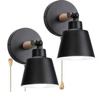 SNOGOLD 2X Applique Murale Vintage E27 Luminaire Industriel en Bois et Métal Noir Réglable Lampe Murale Interieur avec Interrupteur