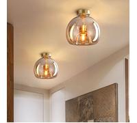SNOGOLD 2X Plafonnier Industriel en Verre Ambré, E27 Luminaire Vintage, Plafonnier Globe Semi-Encastré Éclairage du Milieu du