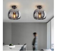 SNOGOLD 2X Plafonnier Industriel en Verre Fumé, E27 Luminaire Vintage, Plafonnier Globe Semi-Encastré Éclairage du Milieu du Siècle