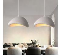 SNOGOLD 2x Suspension Moderne Lampe de Plafonde Abat-jour en Résine Ciment Ø50cm Gris, E27 Lustre Industriel Luminaire pour Salon