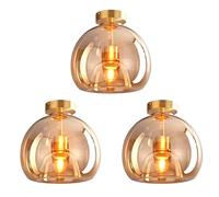 SNOGOLD 3X Plafonnier Industriel en Verre Ambré, E27 Luminaire Vintage, Plafonnier Globe Semi-Encastré Éclairage du Milieu du Siècle