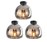 SNOGOLD 3X Plafonnier Industriel en Verre Fumé, E27 Luminaire Vintage, Plafonnier Globe Semi-Encastré Éclairage du Milieu du Siècle