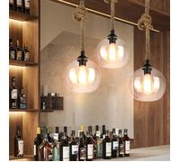 SNOGOLD 3X Suspension Industriel Forme Boule 20cm en Verre Transparent Lustre Rétro Lampe Suspension pour Salon Salle à Manger