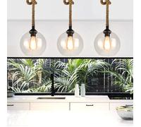SNOGOLD 3X Suspension Industriel Forme Boule 25cm en Verre Transparent Lustre Rétro Lampe Suspension pour Salon Salle à Manger