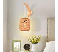 SNOGOLD Applique Murale Intérieure Rétro Lanterne, Lampe Murale Rotin Bois et Métal E27 Luminaire pour Chambre de Chevet Salon
