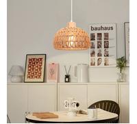 SNOGOLD Suspension Rétro Ø25CM Lustre en Bois et Rotin E27 Luminaire Vintage Style Demi-Cercle Lampe Suspension pour Salon Chambre