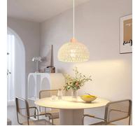SNOGOLD Suspension Rétro Lustre en Bois et Rotin E27 Luminaire Vintage Style Demi-Cercle Ø25CM Lampe Suspension pour Salon Chambre
