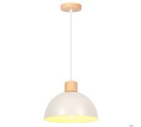 SNOGOLD Suspension Rétro Lustre Moderne Abat-jour Demi-Cercle Ø25CM Blanc E27 Luminaire en Bois et Métal pour Chambre Salle à