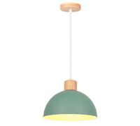 SNOGOLD Suspension Rétro Lustre Moderne, Abat-jour Demi-Cercle Ø25CM Vert E27 Luminaire en Bois et Métal pour Chambre Salle à