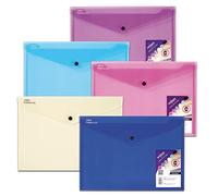 Snopake 15411 Polyfile A4 Popper Wallet File with Press Stud Assorted Colours (Pack of 5)