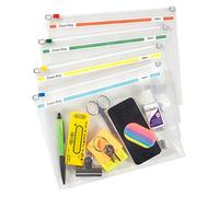 Snopake Lot de 25 pochettes zippées A5 avec fermeture éclair sur le dessus 250 x 180 mm - Transparent/bandes zippées assorties [Réf : 11448]
