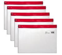 Snopake Lot de 5 pochettes zippées "S" 370 x260 mm A4+ (Transparent/rouge)