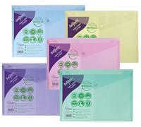 Snopake Reborn 15912 Lot de 5 pochettes à bouton-pression 100% recy s Couleurs pastel A4