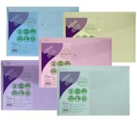 Snopake Reborn 15914 Lot de 5 pochettes à bouton-pression 100% recy ormat A4+ Couleurs pastel