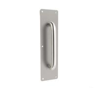snowchecking Plaque de poussée en acier inoxydable, poignée de tirage, plaque de porte pour portes en bois, base large robuste, coins polis sans bavure, finition argentée 300 x 80 mm, (avec poignée)