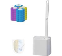 Snowfrid Brosse WC jetable - Recharges de brosse WC jetables, ensemble de brosse WC murale et support, nettoyant de toilette parfumé durable, pas de désordre, convient pour la maison, la salle de bain