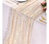 Snowkingdom Lot de 6 chemins de Table dorés de 3 m, Gaze Transparente en Mousseline de Soie, Chemin de Table de Mariage, Paillettes dorées métallisées, décorations de Table pour Anniversaire,