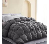 SNOWMAN Couette Toutes Saisons 75% Duvet pour Grand lit, pli pincé avec 8 languettes d'angle, Chaud et Moyen, Tissu mélangé de Coton Doux et résistant (Gris, 228,6 x 228,6 cm)