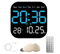 Snrtevu Réveil Numérique Multifonctionnel pour Maison & Bureau - Grand Affichage, Alarme, Calendrier & Température, Horloge Murale Digitale LED, Télécommande, Peut Être Suspendu ou Posé (B)