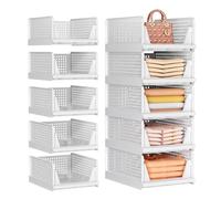 SNSLXH Lot de 5 organiseurs de penderie empilables - Organisateurs Multifonctions et Pliables pour Salle de Bain et Cuisine - Boîte de Rangement pour tiroir Peu encombrante - Blanc