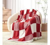 Snuggle Sac Couverture à Carreaux Rouges Ultra Douce et Chaude en Fil de Microfibre pour canapé, Couverture tricotée réversible et Confortable, Rouge et Blanc, 127 x 152,4 cm