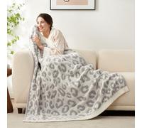 Snuggle Sac Couverture pour canapé, lit et Sofa, réversible, jeté Ultra Doux et Confortable pour Femme, Cadeau d'anniversaire, Motif léopard, 152 x 203 cm, Gris