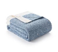 Snuggle Sac Couverture réversible en tricot chaud et confortable en peluche légère pour canapé, lit, camping, pique-nique, 127 x 152,4 cm - Bleu chiné