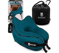 SNUGL Oreiller memoire Forme Ergonomique | Coussin de Voyage Avion Confortable | Oreiller de Voyage avec Tour de Cou | Accessoire pour Train, Voiture, Avion (Bleu Canard - Petit)