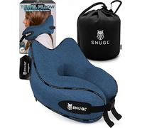 SNUGL Oreiller memoire Forme Ergonomique | Coussin de Voyage Avion Confortable | Oreiller de Voyage avec Tour de Cou | Accessoire pour Train, Voiture, Avion (Bleu - Petit)