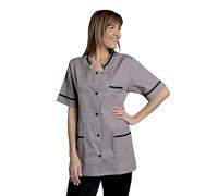SNV Blouse médicale Femme Manches Courtes Polycoton Bleu Marine avec Pressions Couleur et Poches