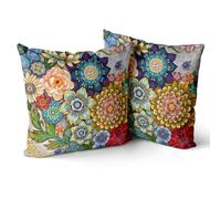Snylcce Housse de Coussin 50x50cm Boho Ethnique Taie d'oreiller Lot de 2 Moderne Housses Coussins Mandala Motif Floral Taie Oreiller Boheme Décoratif pour Chambre Fleur 1