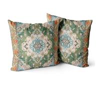 Snylcce Housse de Coussin 55x55cm Boho Ethnique Taie d'oreiller Lot de 2 Moderne Housses Coussins Mandala Motif Floral Taie Oreiller Boheme Décoratif pour Chambre Vert