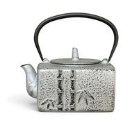 SO SKIN IDASY Théière en fonte 800ml - théière japonaise design bambou vert ou argent, teapot cast iron avec filtre inox, intérieur emaillé, service à thé zen, idée cadeau décoration (Argent)