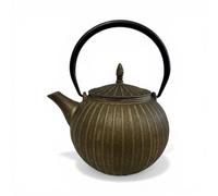 SO SKIN IDASY - Théière japonaise en fonte 0.9L, style traditionnel, forme citrouille, filtre en acier inoxydable alimentaire, intérieur émaillé, fabrication artisanale, couleur bronze antique.