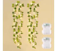 SOAIY Guirlande Lumineuse Feuilles 2x2m, Chaîne Lumineuse de Lierre avec 20 LEDs Blanc Chaud à Piles avec Minuterie - Décoration Jardin/Balcon/Terrasse
