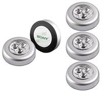 SOAIY Lot de 5 Lampe Spot LED Autocollant Éclairage Supplémentaire Alimenté par 3 Piles/Batteries pour Penderie/Placard/Étagère/Entrée/Cuisine/Passage - Argent