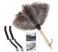 Soarer Plumeau Poussiere en Plumes Autruche 2 Morceaux de Brosse - 35,56cm | Poussière Plumes Réutilisable Avec, Poignée en Bois et pour Nettoyer Ventilateur de Plafond, Lampe Suspendue, Stores, Meubles