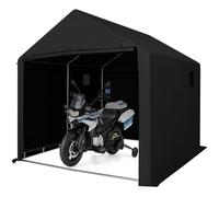 SOARS Abri Jardin Extérieur en Tissu Oxford, 210 x 238 x 211 cm,Noir | Garage Moto, Tente Garage Rangement pour Outils, Armature Métal Galvanisé, Porte Zippée Enroulable, Fixations Incluses