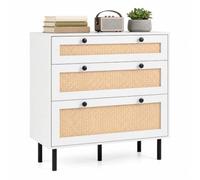 SOARS Commode en Rotin à 3 Tiroirs Style Bohème, 75 X 35 X 77,5 CM | Meuble de Rangement avec Cadre en Métal, Armoire de Chambre sur Pieds Compacte, Table Console pour Entrée et Salon